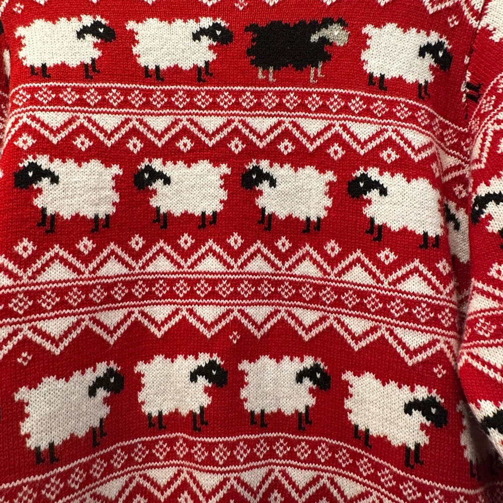 Irish Red Sheep Pattern Sweater - image 3